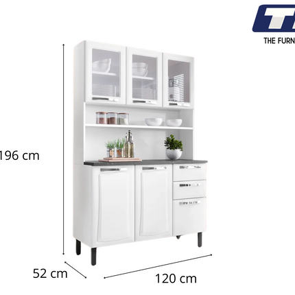 Free Standing Steel Kitchen Cabinet/Cupboard with Countertop Storage - Pratika White Flatpack DIY.