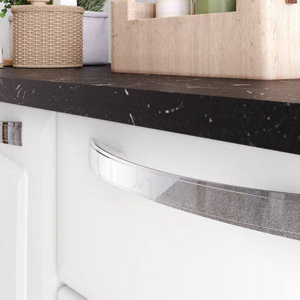 Free Standing Steel Kitchen Cabinet/Cupboard with Countertop Storage - Pratika White Flatpack DIY.