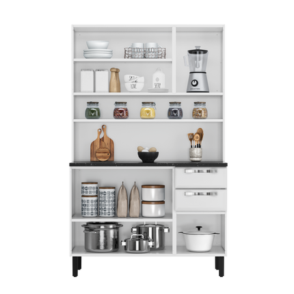 Free Standing Steel Kitchen Cabinet/Cupboard with Countertop Storage - Pratika White Flatpack DIY.