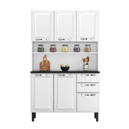 Free Standing Steel Kitchen Cabinet/Cupboard with Countertop Storage - Pratika White Flatpack DIY.