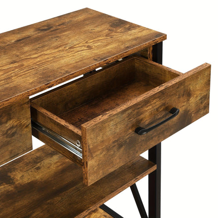 Console Table with 3 Drawers, Industrial Entryway Table with 3 Tier Storage Shelves.