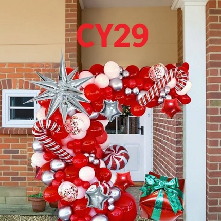 Christmas Balloon Arch + Tree Kit: Candy Cane/Star Foil Décor.