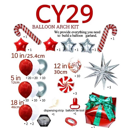Christmas Balloon Arch + Tree Kit: Candy Cane/Star Foil Décor.