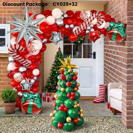 Christmas Balloon Arch + Tree Kit: Candy Cane/Star Foil Décor.