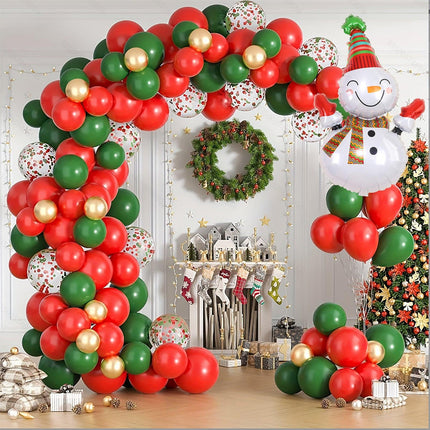 Christmas Balloon Arch Kit 123PCS - Red Green Gold Xmas Balloons with Snowman Foil.