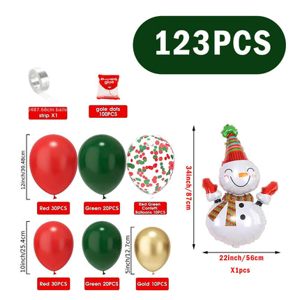 Christmas Balloon Arch Kit 123PCS - Red Green Gold Xmas Balloons with Snowman Foil.