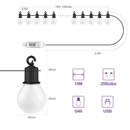Bluetooth Colorful G40 Led Bulb String Lights.