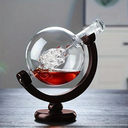 Globe Whiskey Decanter Set Lead-Free Glass Carafe.