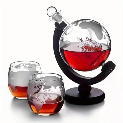 Globe Whiskey Decanter Set Lead-Free Glass Carafe.