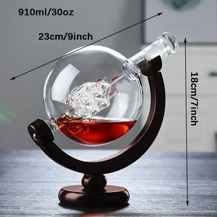 Globe Whiskey Decanter Set Lead-Free Glass Carafe.