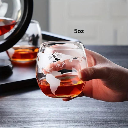 Globe Whiskey Decanter Set Lead-Free Glass Carafe.