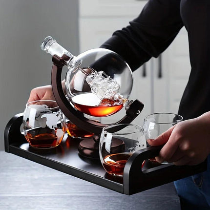 Globe Whiskey Decanter Set Lead-Free Glass Carafe.