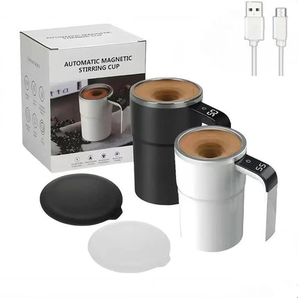 380ML Self-Stirring Electric Coffee Mug Black and White Cup.