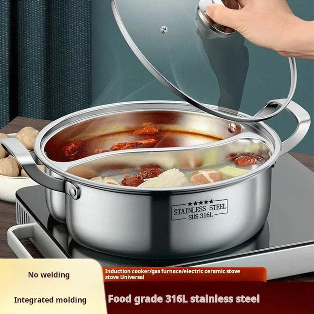 32cm 316 Stainless Steel Twin Divided Hot Pot Silver.