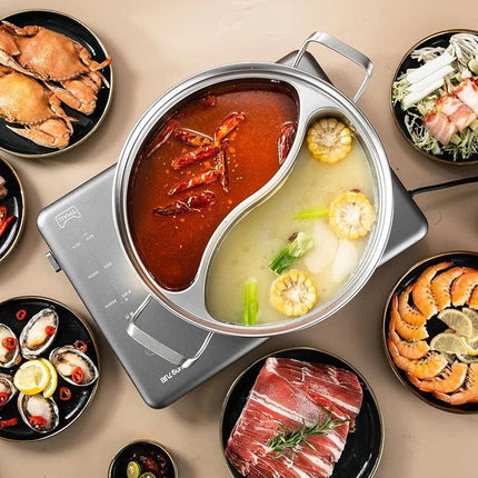 32cm 316 Stainless Steel Twin Divided Hot Pot Silver.
