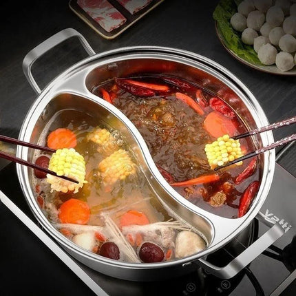 32cm 316 Stainless Steel Twin Divided Hot Pot Silver.