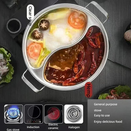 32cm 316 Stainless Steel Twin Divided Hot Pot Silver.