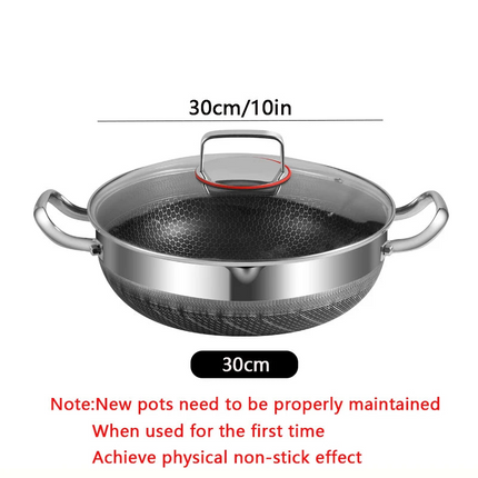 30cm Stainless Steel Non-Stick Frying Pan with Glass Lid Silver.