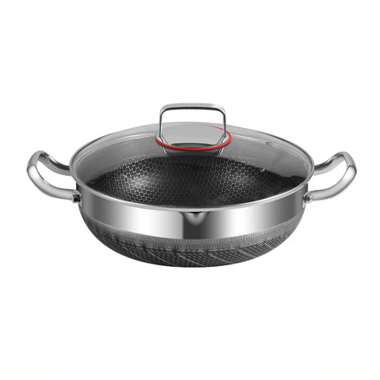 30cm Stainless Steel Non-Stick Frying Pan with Glass Lid Silver.