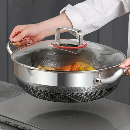 30cm Stainless Steel Non-Stick Frying Pan with Glass Lid Silver.