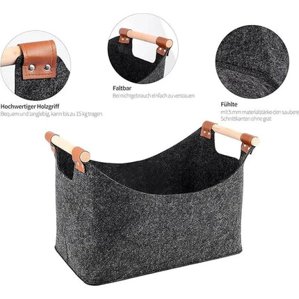 Wooden Firewood Storage Felt Basket Foldable.