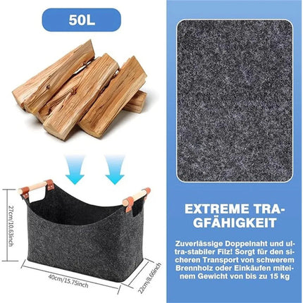 Wooden Firewood Storage Felt Basket Foldable.