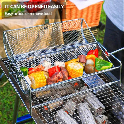 12-Inch Stainless Steel Rolling BBQ Grill Mesh Rotisserie.