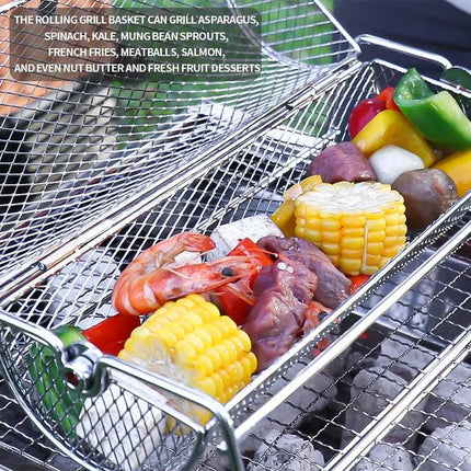 12-Inch Stainless Steel Rolling BBQ Grill Mesh Rotisserie.