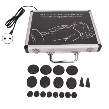 18Pcs Heated Basalt Massage Stones With Warmer Box.
