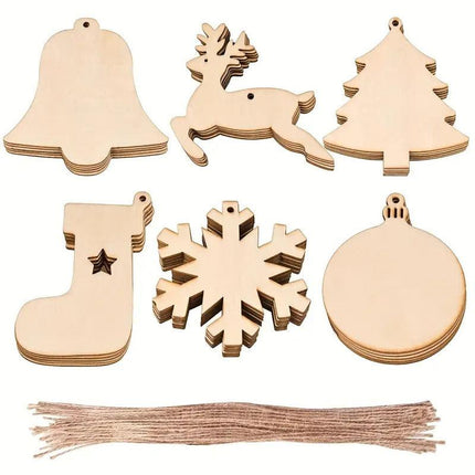DIY Wooden Christmas Tree Ornaments Craft Set (60pcs).