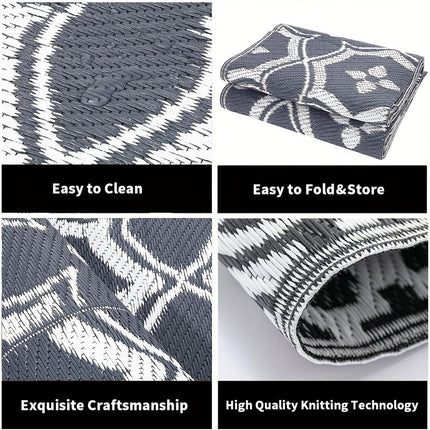 Outdoor Reversible Patio Mat Geometric Pattern.