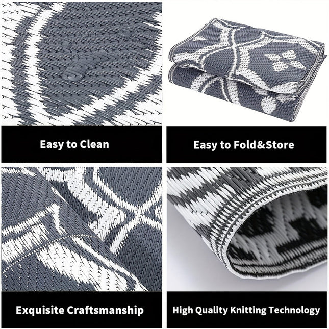 Outdoor Reversible Patio Mat Geometric Pattern.