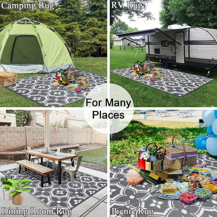 Outdoor Reversible Patio Mat Geometric Pattern.