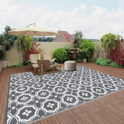 Outdoor Reversible Patio Mat Geometric Pattern.