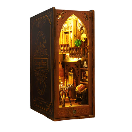 3D Miniature Bookshelf DIY Wooden Bookend Scene.