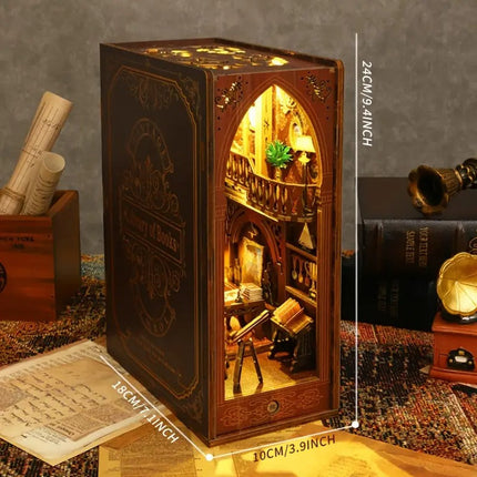 3D Miniature Bookshelf DIY Wooden Bookend Scene.