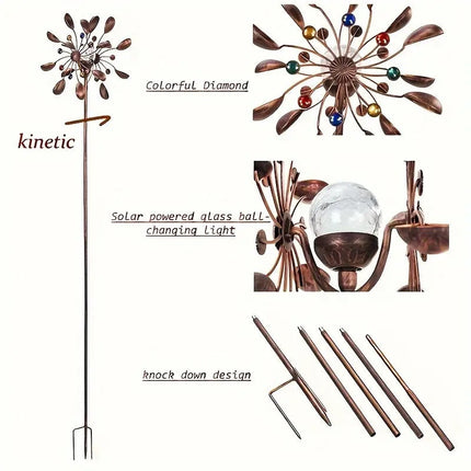 Solar Powered Metal Wind Spinner with LED Lights.