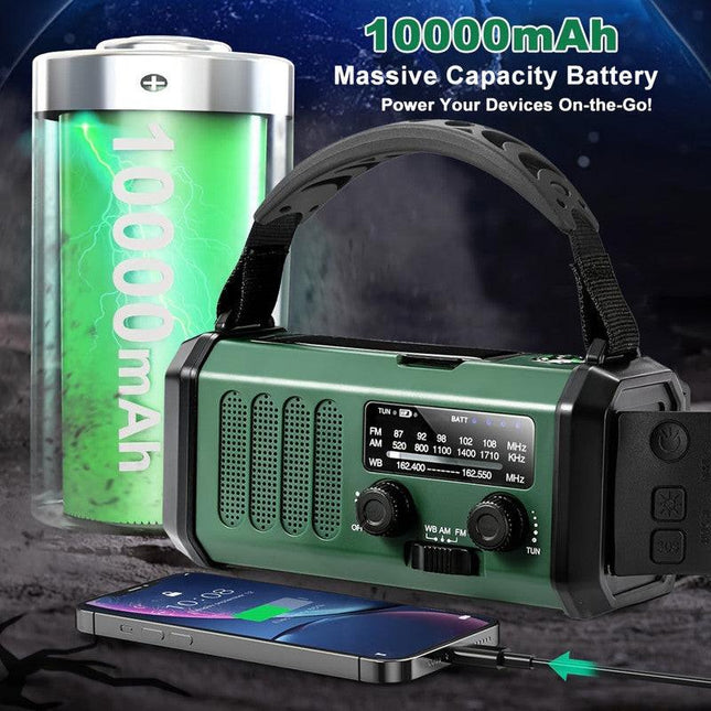 10000mAh Solar-Powered Emergency Radio with Flashlight.