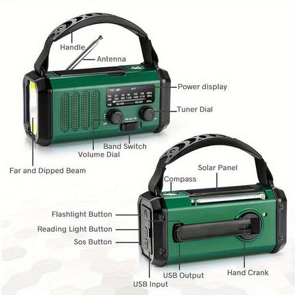 10000mAh Solar-Powered Emergency Radio with Flashlight.