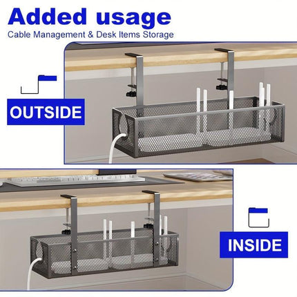No-Drill Wire Organizer Under-Desk Cable Tray.