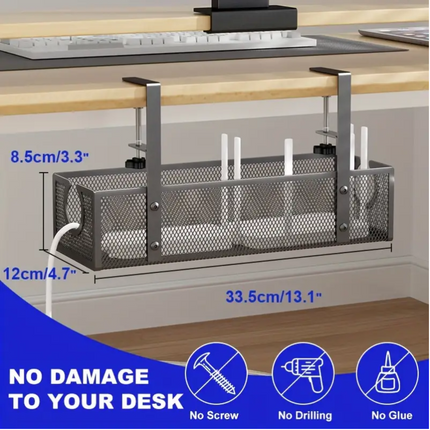 No-Drill Wire Organizer Under-Desk Cable Tray.