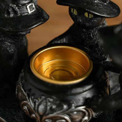 Halloween Witch Cat Sculpture Figurine.