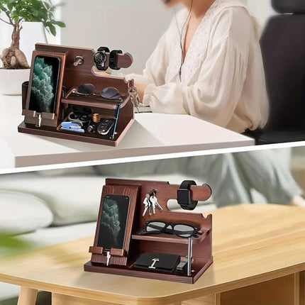 Wooden Desk Organizer Phone Docking Station Stand.