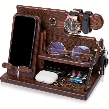 Wooden Desk Organizer Phone Docking Station Stand.