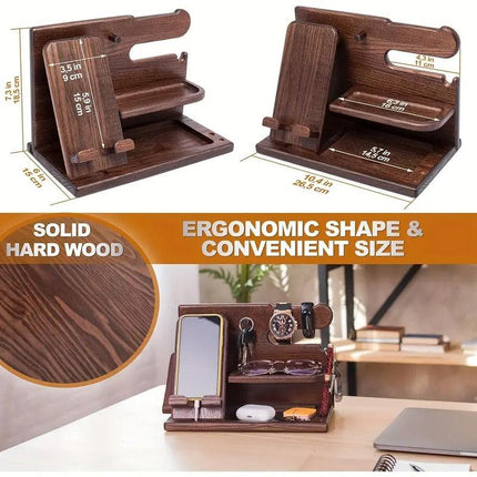 Wooden Desk Organizer Phone Docking Station Stand.
