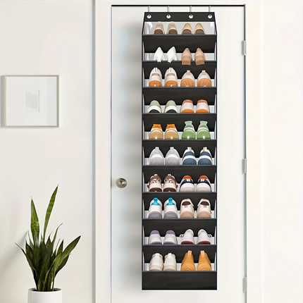 10-Tier Over-the-Door Foldable Shoe Organizer.