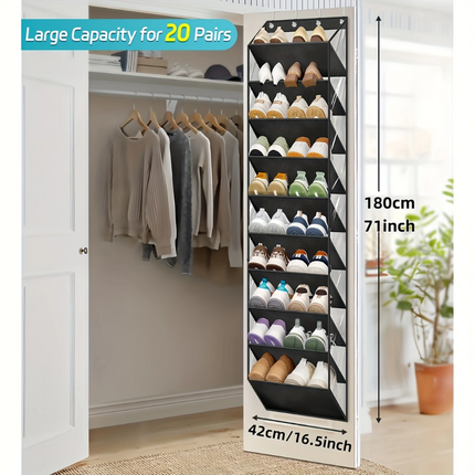 10-Tier Over-the-Door Foldable Shoe Organizer.