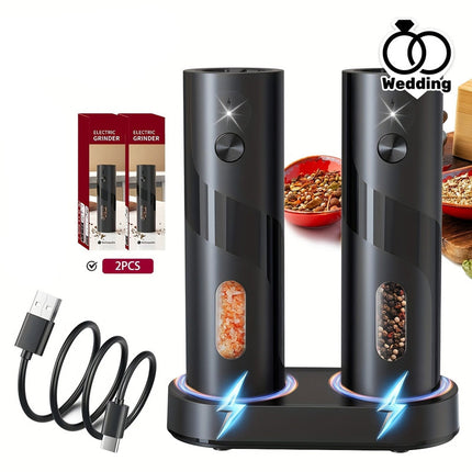 Electric Salt & Pepper Grinder Set with Charging Base (2 pcs).