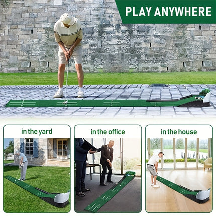 Golf Putting Mat Set with Ball Return System.