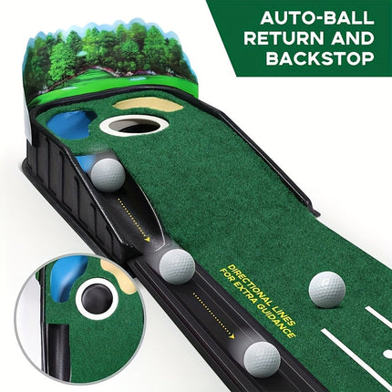Golf Putting Mat Set with Ball Return System.